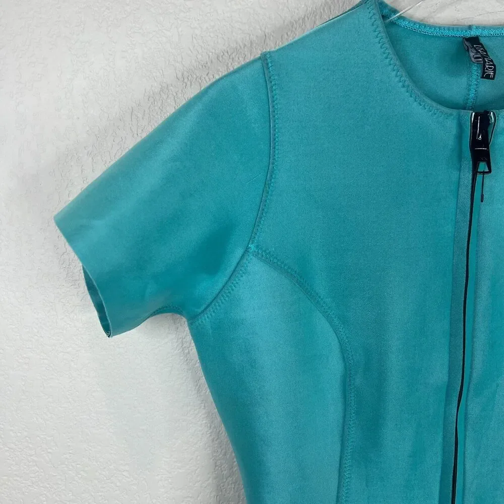 Lisa Marie Fernandez Farrah Swimsuit Size‎ 3 US 6-8 Teal Bonded Zip Up One Piece